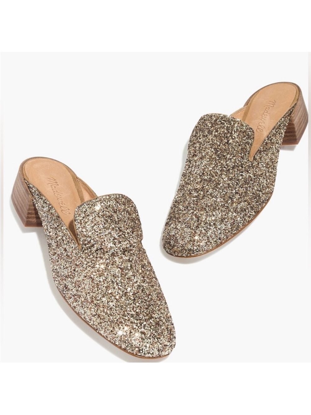 Madewell Frances Gold Glitter Leather Slip-On Mule Flats